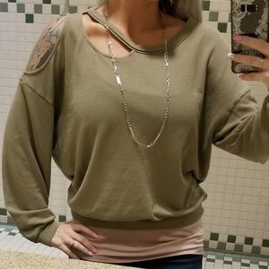 Express olive green cold shoulder sweatshirt
